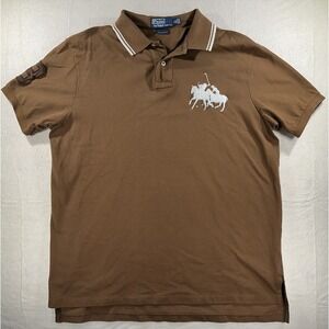 Polo Ralph Lauren XL Brown Custom Fit Big Pony Double Horsemen Patch #3